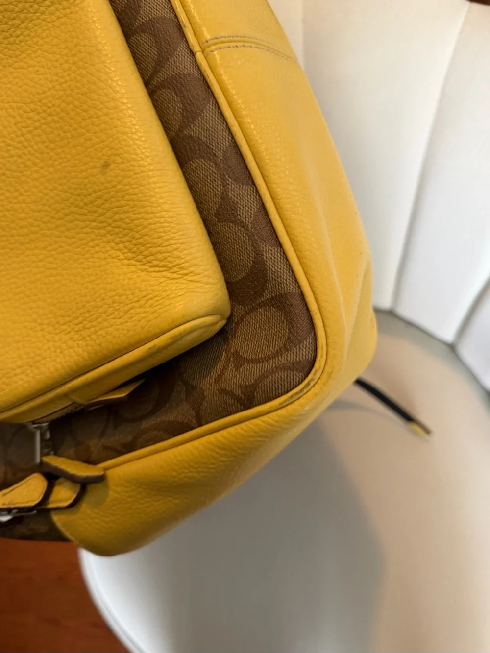 Butter Yellow Coach Backpack and Pouch
